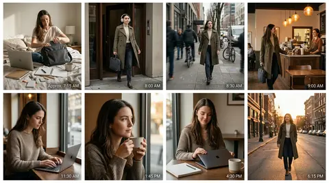 cinematic 8-photo storytelling collage featuring the same protagonist, Elara Wyn - AI生成图片 3