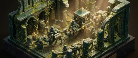 isometric miniature scene of a desert nomad caravan erupting through ancient mos - AI生成图片 2