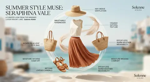 High-fashion summer outfit infographic with color-coordinated floating elements - AI生成图片 1