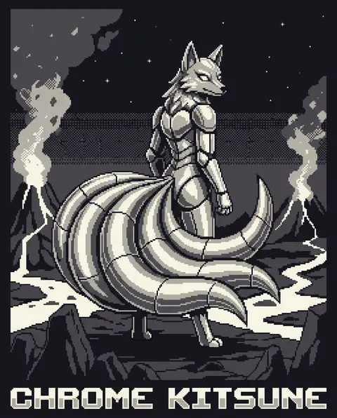 Epic 16-bit pixel art of a mythical nine-tailed fox spirit forged from polished - AI生成图片 1