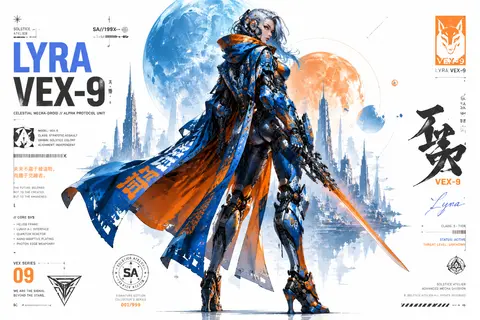 Create a premium collector’s-edition character poster featuring **Lyra Vex-9**, - AI生成图片 1