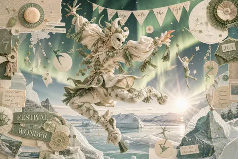 A jubilant surrealist photo collage of a masked carnival acrobat leaping across - AI生成图片 1