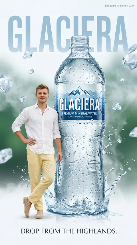 A premium mineral water advertisement poster featuring a fresh-faced young man i - AI生成图片 1