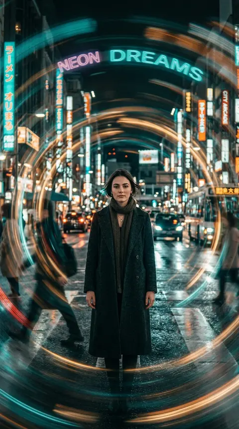 Cinematic portrait of Elara Voss, a poised young woman standing motionless at th - AI生成图片 1