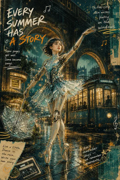 a robotic ballet dancer poised beneath towering transit arches in a rain-soaked - AI生成图片 1