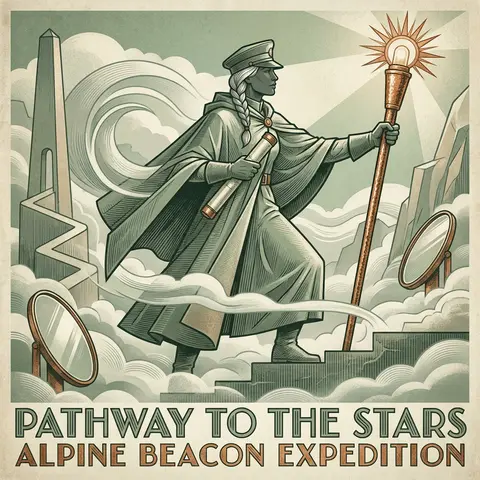An epic, monumental art deco travel poster depicting a lighthouse keeper ascendi - AI生成图片 3