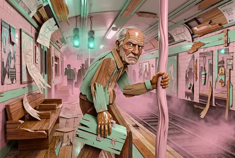 An elderly fisherman with salt-cracked cheeks and a spine like a hooked nail sta - AI生成图片 1