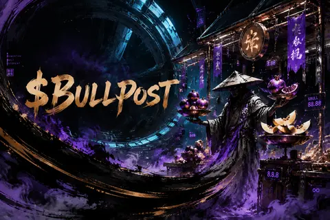 $BULLPOST emblazoned in bold calligraphic seal-script, a mysterious fruit vendor - AI生成图片 2