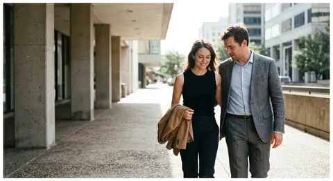 A cinematic candid medium shot portrait of a man and a woman walking side by sid - AI生成图片 3