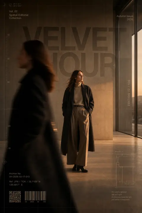 Create a 9:16 ultra-luxury editorial fashion poster titled "VELVET HOUR", photog - AI生成图片 2