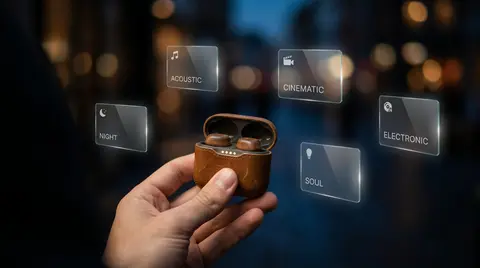 one natural hand holding the open charging case as the emotional anchor. a few f - AI生成图片 1