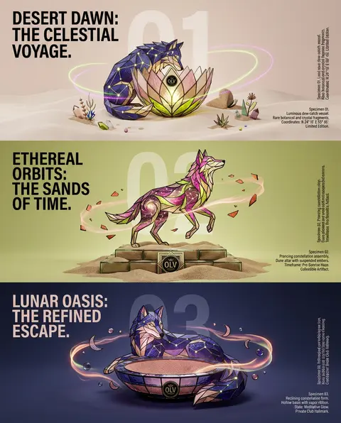 Whimsical luxury campaign poster reimagined as a vertical triptych stained-glass - AI生成图片 3