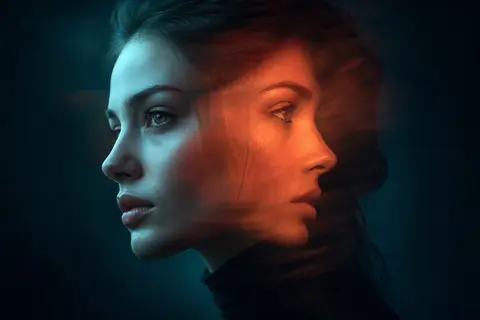 Cinematic double exposure portrait of a woman in side profile, two overlapping f - AI生成图片 1
