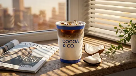 Soft Pop commercial photography of a frosted cobalt-and-white takeaway coffee cu - AI生成图片 1