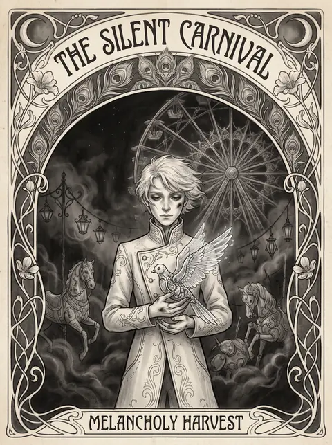 An art nouveau poster of a young tinkering inventor standing alone beneath a mid - AI生成图片 2