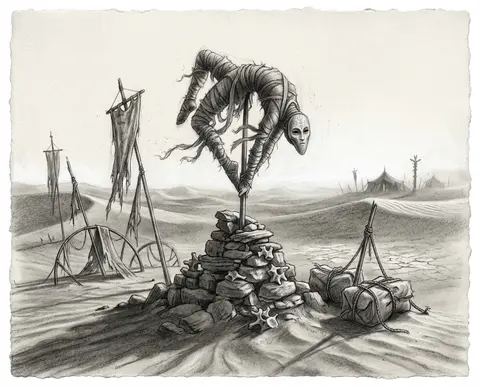 A masked carnival acrobat poised atop a wind-carved cairn in a vast desert at da - AI生成图片 1