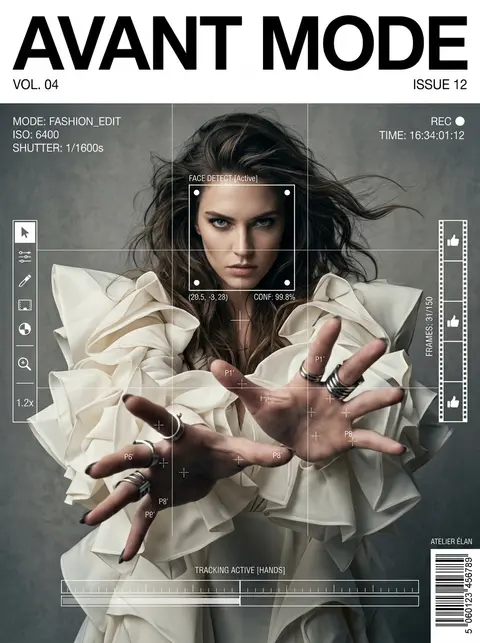 Ultra-realistic fashion editorial portrait of a poised woman in avant-garde ivor - AI生成图片 1