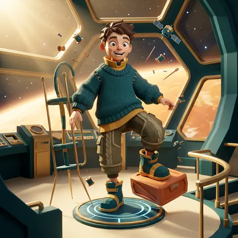 Full-body low-poly 3D fashion render of a cheerful young tinkering inventor aboa - AI生成图片 3