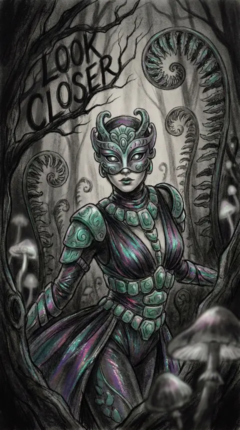 A masked carnival acrobat poised among towering bioluminescent ferns in a midnig - AI生成图片 2