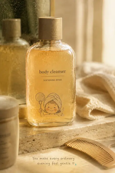 Hyper-detailed editorial product still life of a translucent amber body wash fla - AI生成图片 4