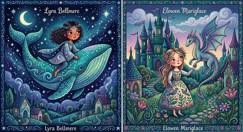 Two whimsical folk-art illustrations in a modern fairy-tale aesthetic, rendered - AI生成图片 3