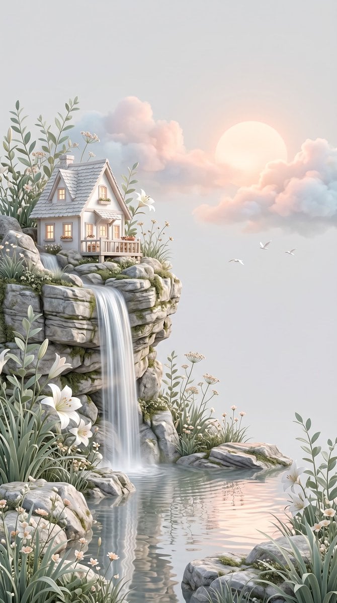 dreamy surreal 3D illustration, vertical composition with a minimalist pale gray - AI生成图片 2