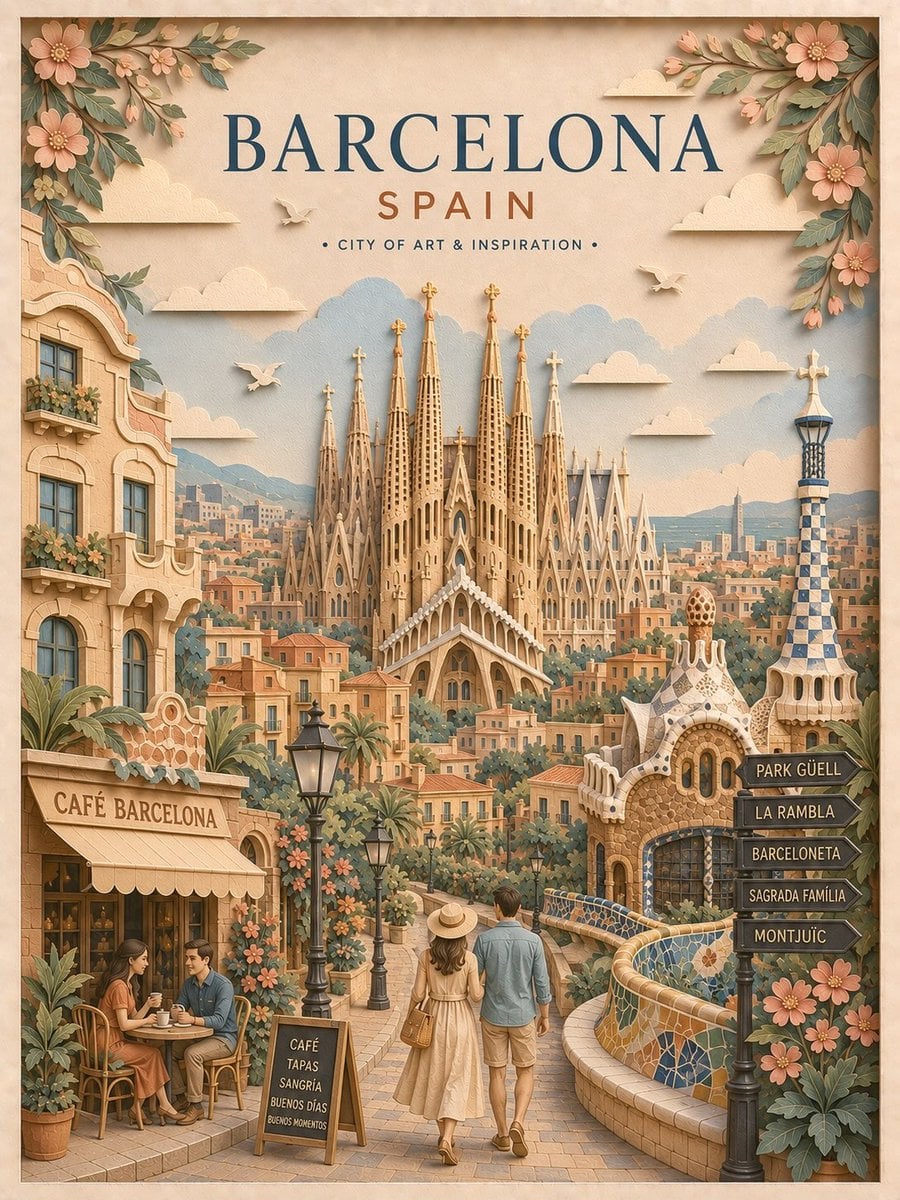 Create a highly detailed vertical travel poster in an elegant 3D layered paper-c - AI生成图片 4