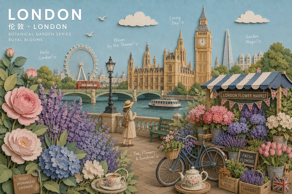 Create a museum-quality handcrafted 3D paper-collage botanical travel poster of - AI生成图片 3