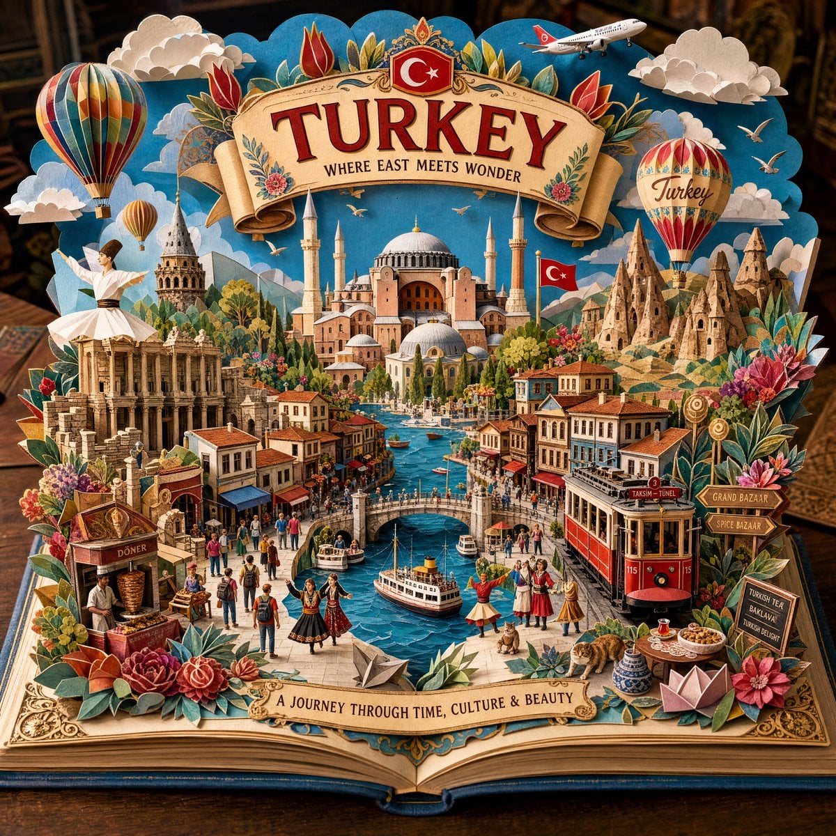Create an ultra-detailed handcrafted 3D pop-up storybook travel illustration of - AI生成图片 2