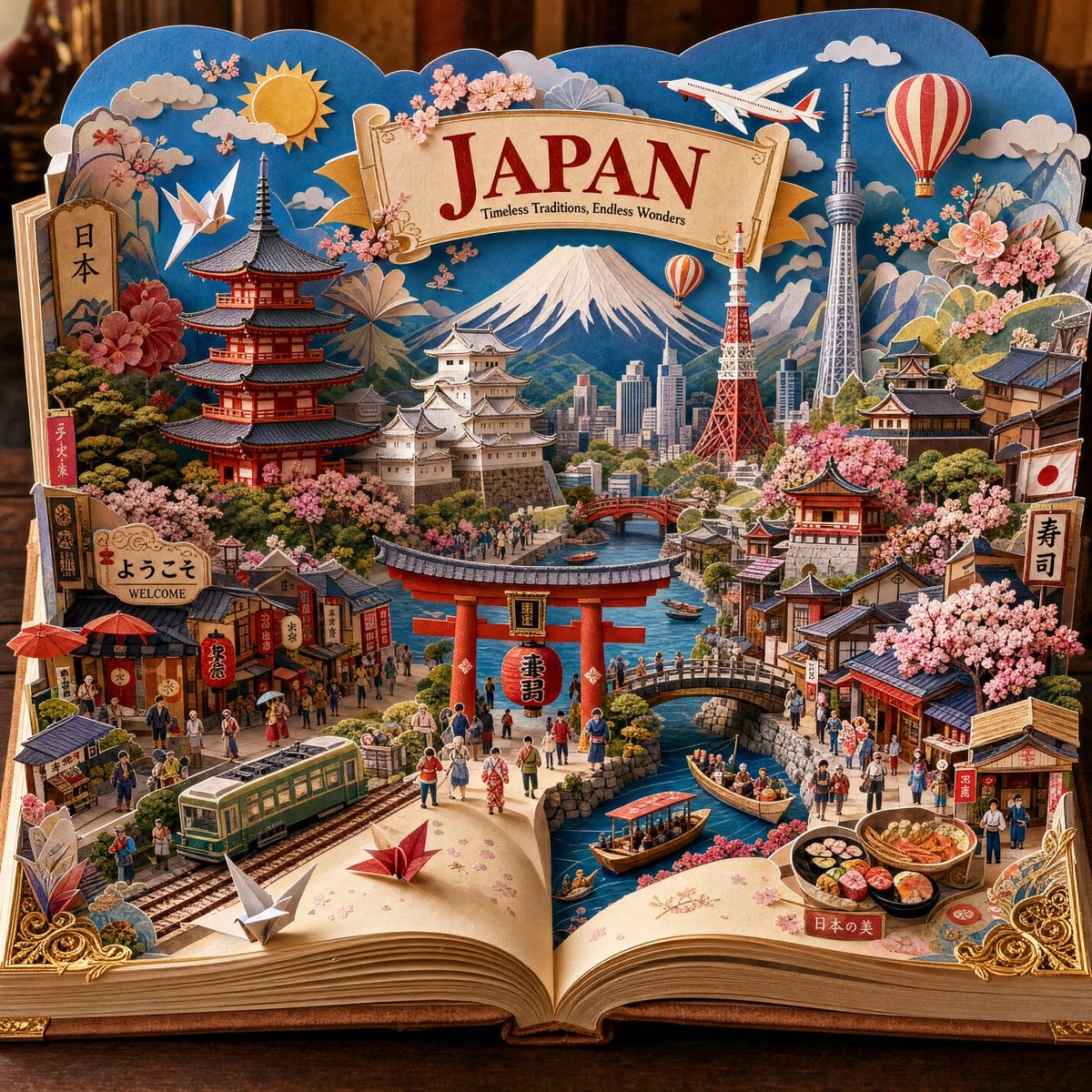 Create an ultra-detailed handcrafted 3D pop-up storybook travel illustration of - AI生成图片 3