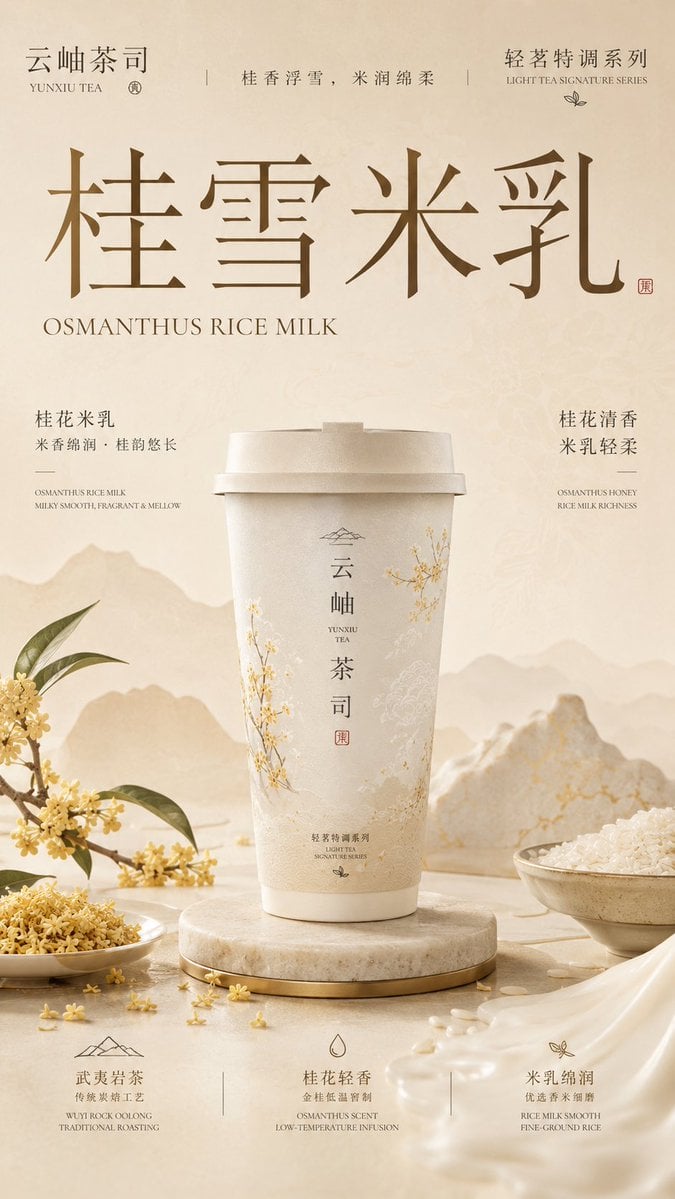 请生成一张竖版 9:16 的高级新中式茶饮品牌包装主视觉海报。每张图片独立生成，不要合并成拼图。 【品牌信息】 品牌名：[品牌名] 英文名：[英文品牌名] 系 - AI生成图片 3