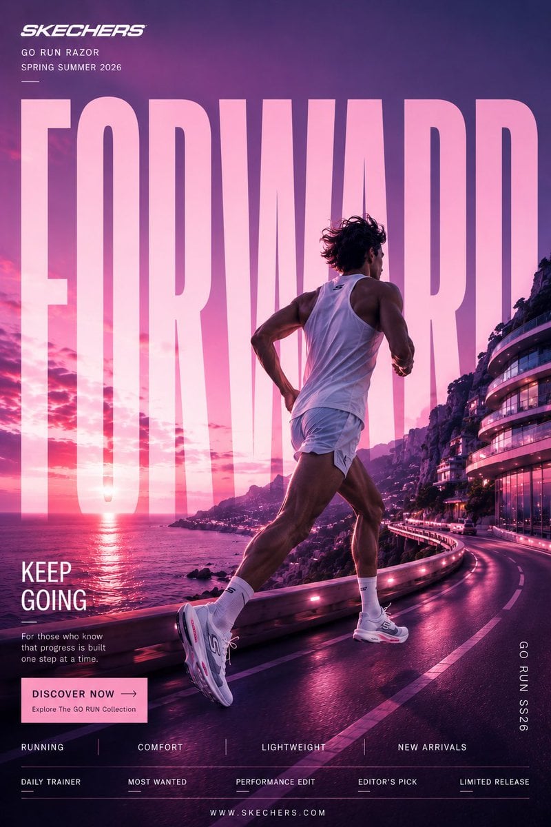 SKECHERS GO RUN RAZOR "KEEP GOING" FORMAT Ultra-Premium Running Footwear SMM - AI生成图片 2