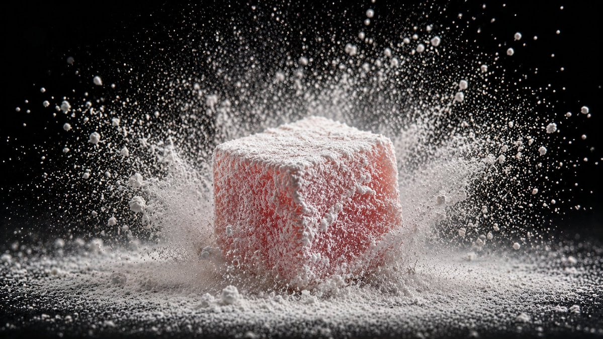 [Food Item] coated in [Powder Sugar Cocoa] being dropped or tapped, causing a cl - AI生成图片 4